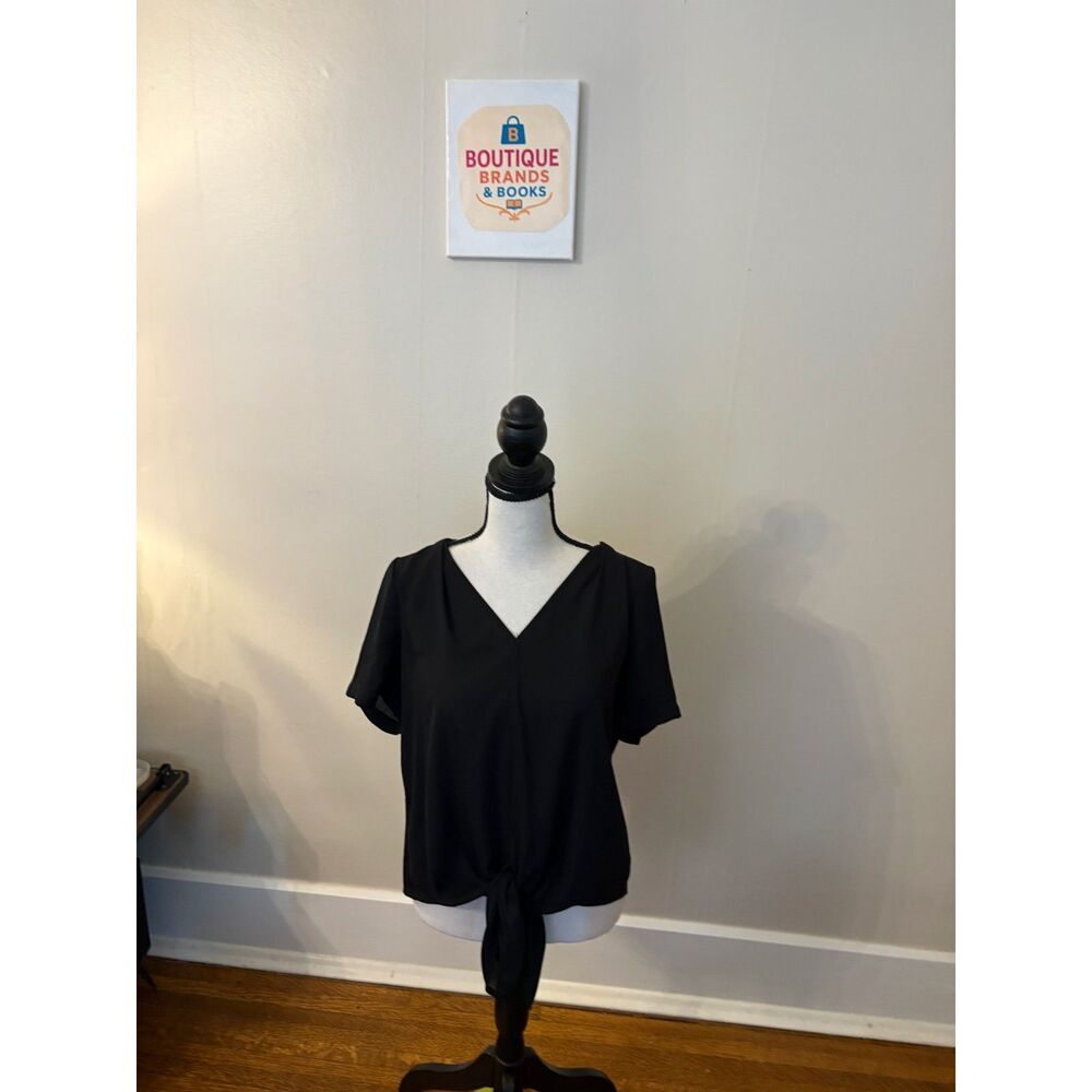 Madewell Black Tie-Front V-Neck Blouse Top l Size Small